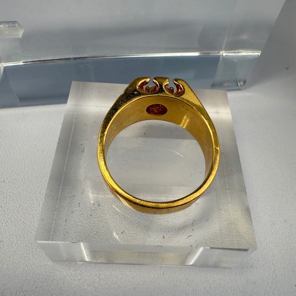 Chunky Vintage Gold Tone Men's Statement Ring‎ with Clear Glass Stone Size 11.75 - Picture 9 of 12